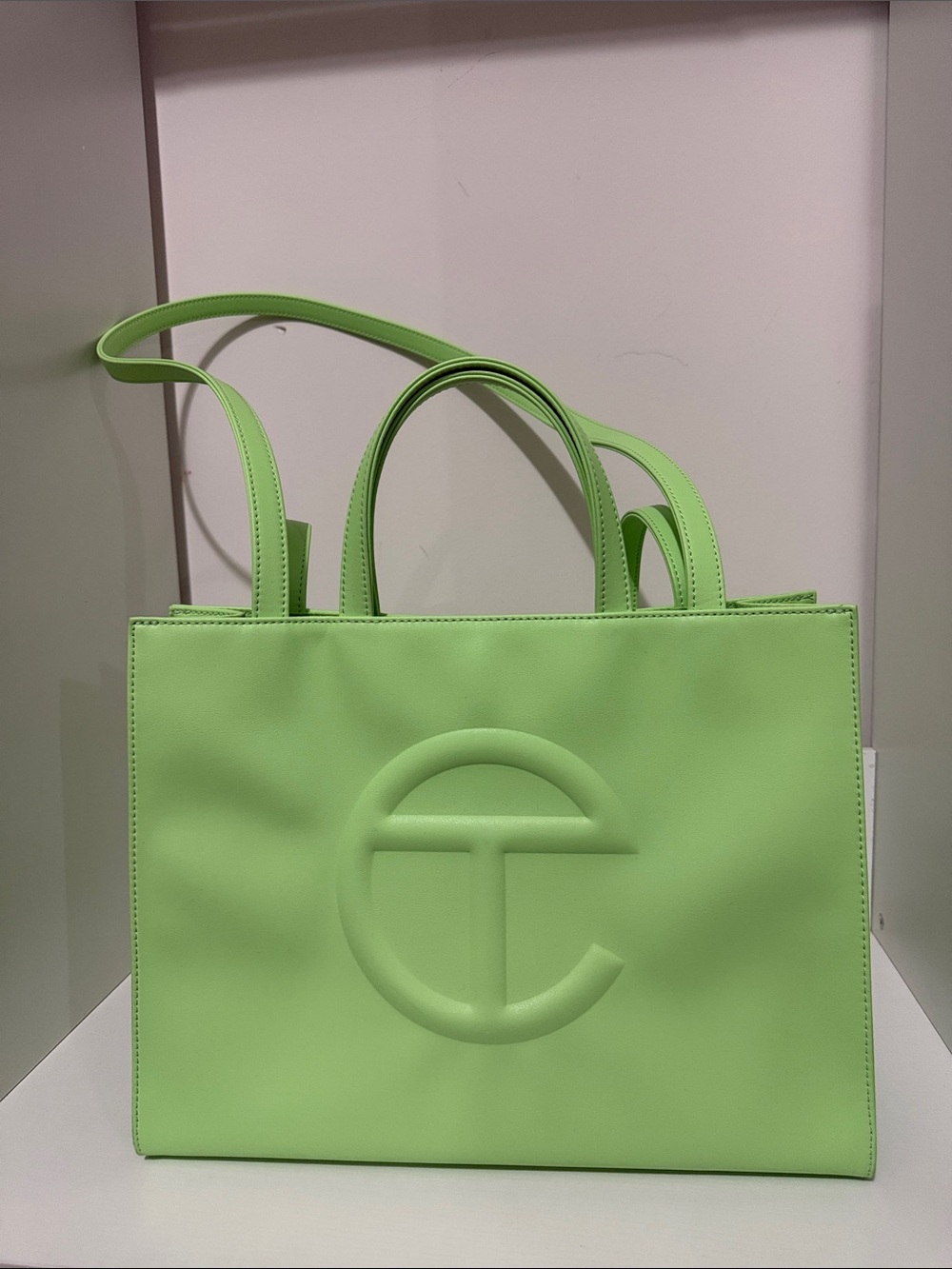 Telfar Lime Green Medium Shopping Tote with Embossed Logo